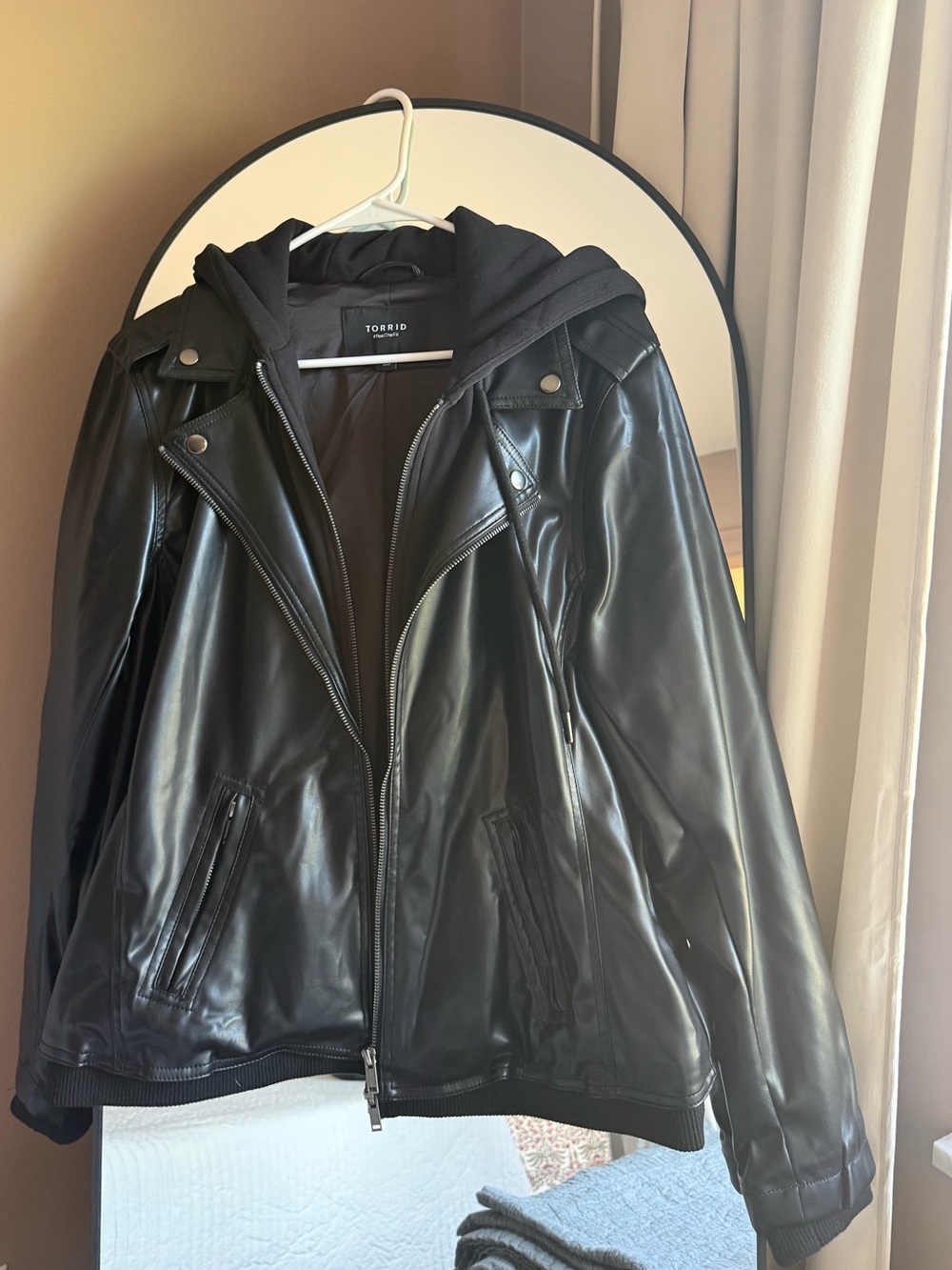 Torrid Faux Leather Moto Jacket with Hood — Size 1